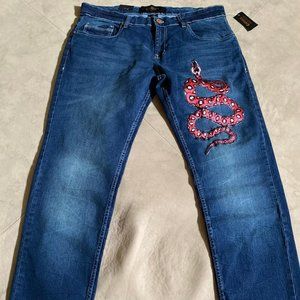 Cultura Men's Custom Snake Patch Skinny-Fit Stretch Jeans